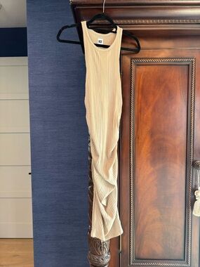 NSF Beige Ribbed Sleeveless fitted with ruched sides, very flattering on